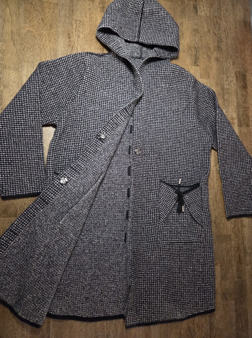 Hooded Long Knit Detailed Back And Pockets Coatigan - Picture 4 of 11